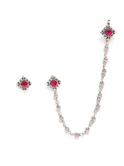 

Zaveri Pearls Silver Tone Clip-on Nose Pin Beaded Chain Linked With Stud Earring