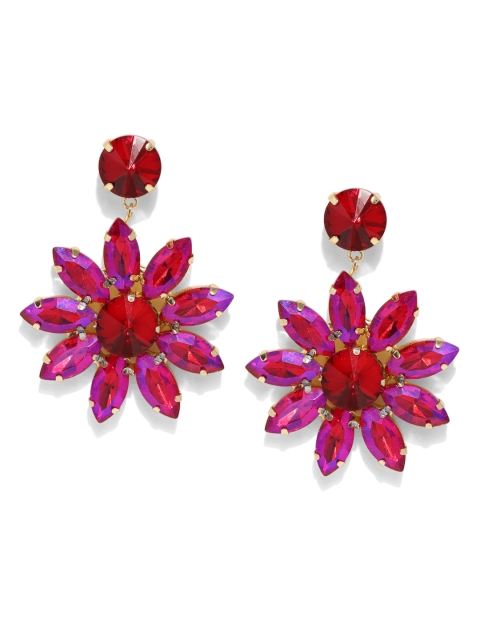 

Zaveri Pearls Gold-Toned & Pink Floral Drop Earrings