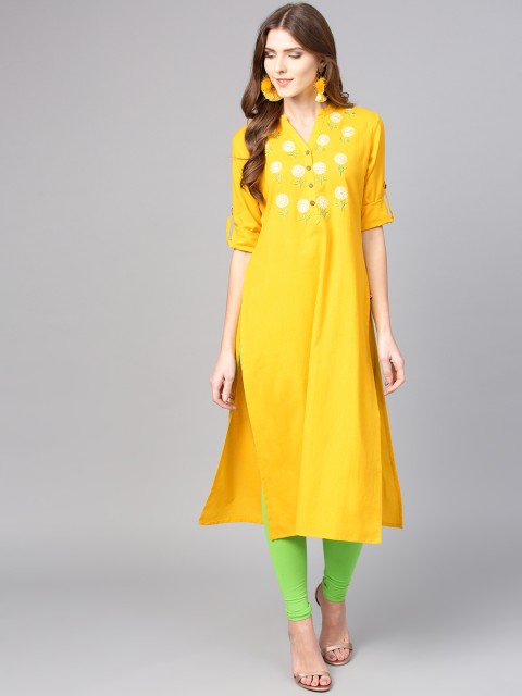 

Varanga Women Yellow Embroidered Detail Straight Kurta