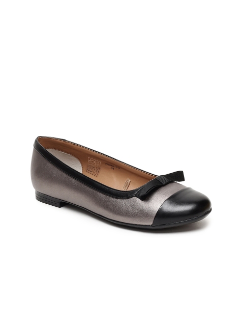 

Ruosh Women Black & Gunmetal Toned Colourblocked Synthetic Ballerinas