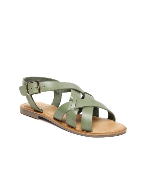 

Ruosh Women Green Solid Leather Open Toe Flats