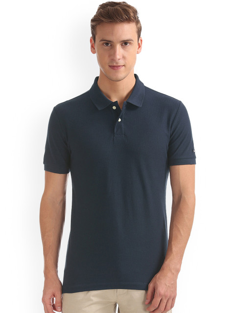 

Arrow Sport Men Blue Solid Polo Collar T-shirt