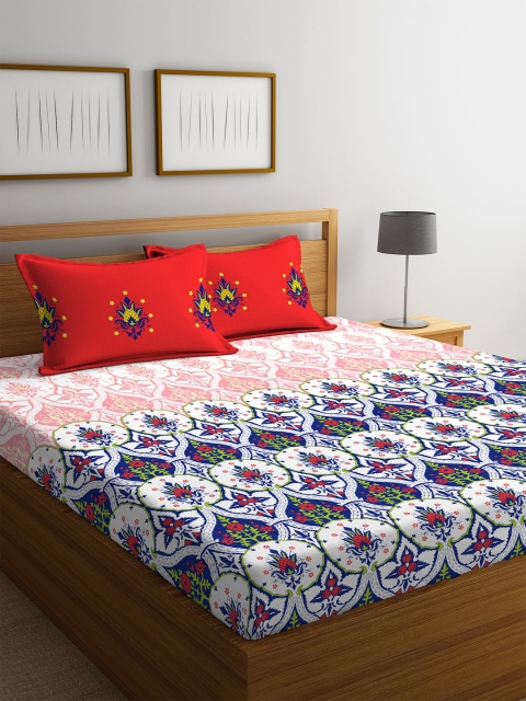 

STELLAR HOME Multicoloured Floral Flat 104 TC Cotton 1 Queen Bedsheet with 2 Pillow Covers, Multi