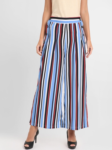 

Kazo Women Blue & Maroon Loose Fit Striped Culottes