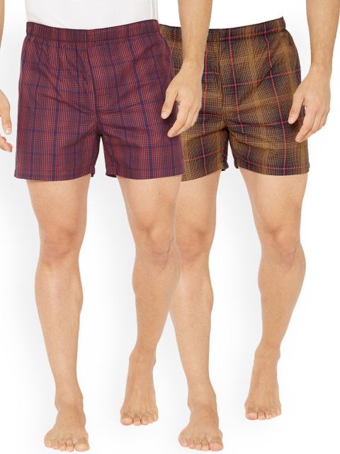 

XYXX Men Pack of 2 Yellow & Maroon Super Combed Cotton Checked Boxer XYBOX2PCKN98