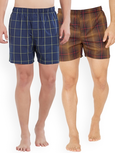 

XYXX Men Blue & Yellow Pack of 2 Super Combed Cotton Checked Boxer XYBOX2PCKN101