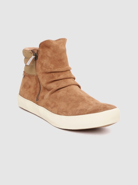 

Keds Women Camel Brown Solid Suede Mid-Top Flat Boots