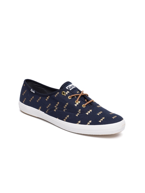 

Keds Women Navy Blue & Gold-Toned Printed Sneakers