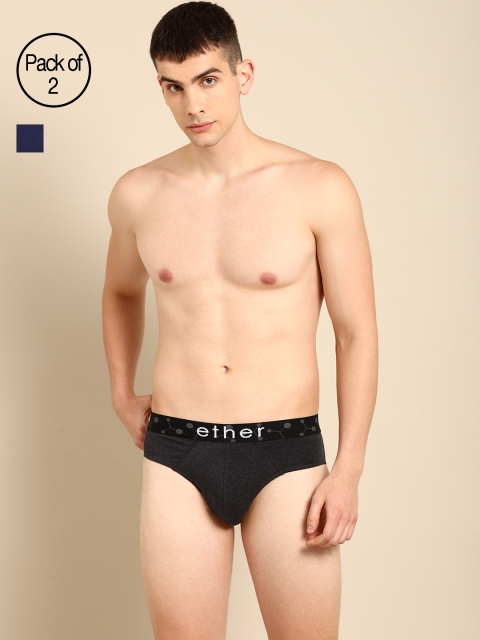 

ether Men Pack of 2 Premium Ultrasoft Cotton Briefs ETHR-BRF-PK2-004B, Navy blue