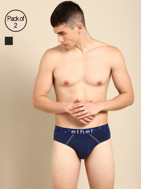 

ether Men Pack of 2 Premium Cotton Ultrasoft Briefs ETHR-BRF-PK2-004E, Navy blue