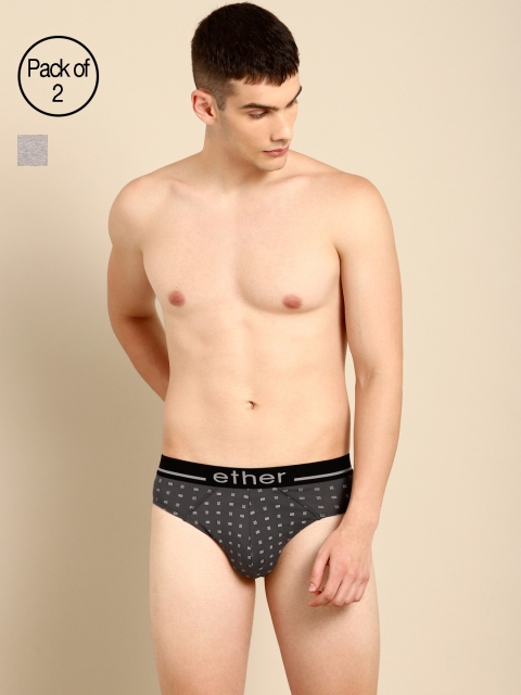 

ether Men Pack of 2 Premium Cotton Ultrasoft Briefs ETHR-BRF-PK2-002D, Grey melange