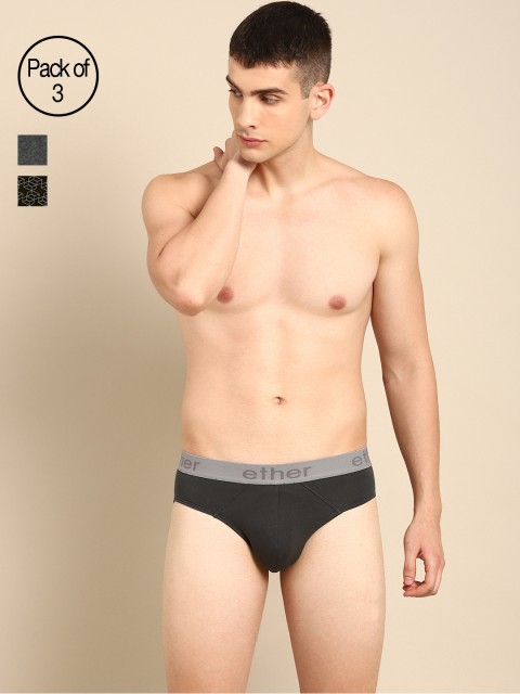 

ether Men Pack of 3 Premium Ultrasoft Cotton Briefs ETHR-BRF-PK3-002D, Black