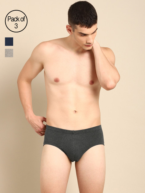 

ether Men Solid Pack of 3 Premium Cotton Ultrasoft Briefs ETHR-BRF-PK3-001C, Grey