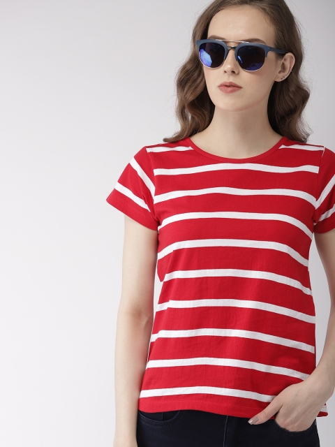 

Harvard Women Red & White Striped Round Neck T-shirt