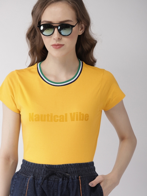 

Harvard Women Yellow Printed Round Neck T-shirt