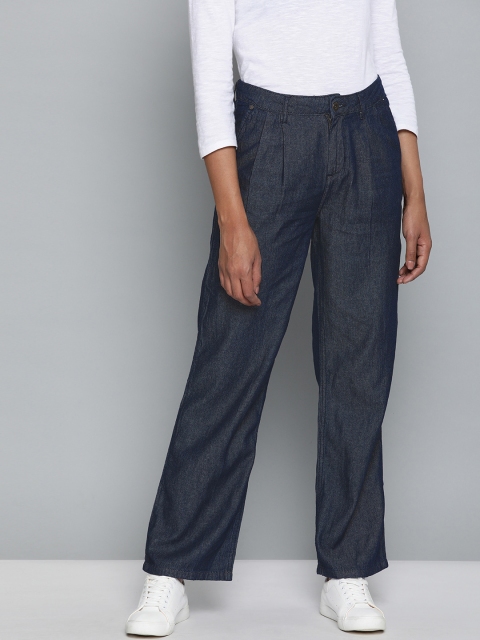 

Chemistry Women Blue Straight Fit Solid Parallel Chambray Trousers