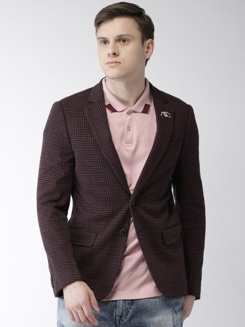 

Scotch & Soda Men Black & Red Self-Design Single Breasted Casual Blazer