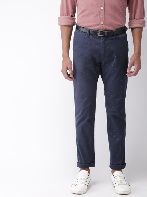 

Scotch & Soda Men Navy Stuart Classic Slim Fit Printed Chinos, Navy blue