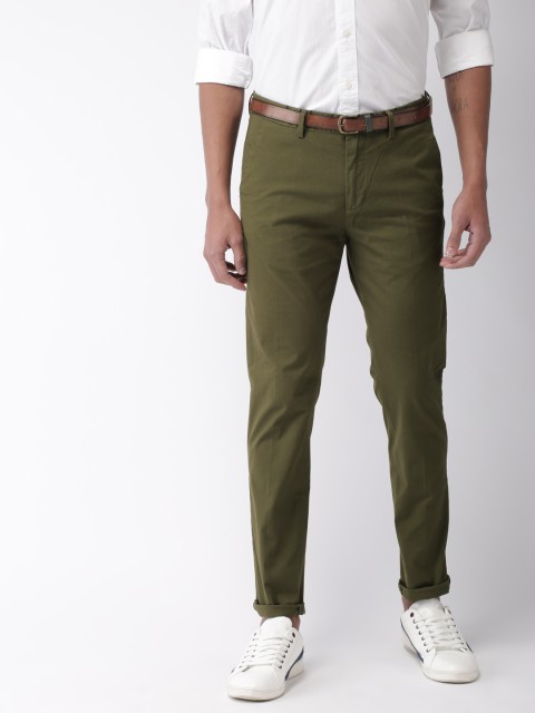 

Scotch & Soda Men Olive Green Super Slim Fit Solid Chinos