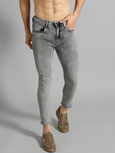 

Roadster Men Grey Acid Wash Super Skinny Fit Mid-Rise Clean Look Cropped Stretchable Jeans