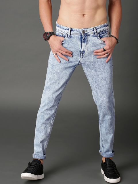 

Roadster Men Acid Wash Blue Carrot Fit Mid-Rise Clean Look Stretchable Jeans