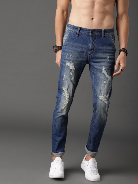 

Roadster Men Highly Distressed Blue Skinny Fit Mid-Rise Stretchable Jeans
