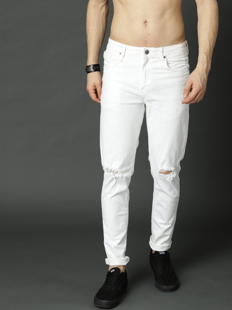 

Roadster Men White Regular Fit Mid-Rise Slash Knee Stretchable Jeans