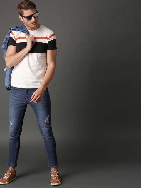 

Roadster Men Navy Blue Skinny Fit Mid-Rise Low Distress Stretchable Cropped Jeans