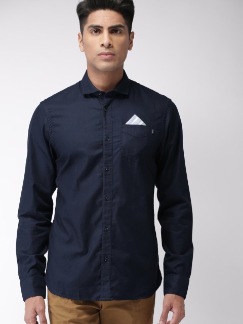 

Scotch & Soda Men Navy Blue Regular Fit Solid Casual Shirt