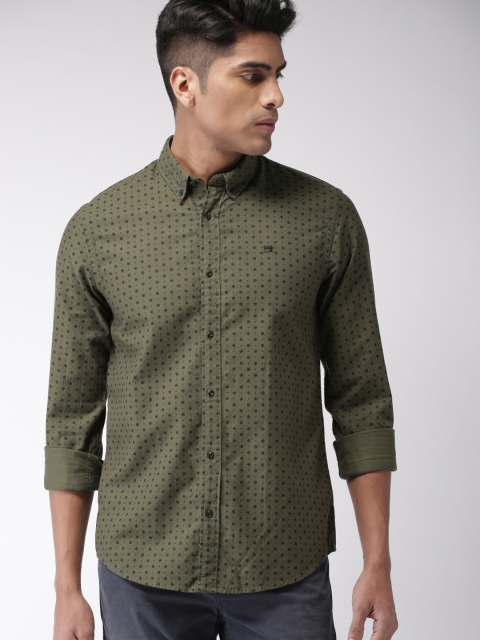 

Scotch & Soda Men Olive Green Classic Regular Fit Printed Casual Shirt