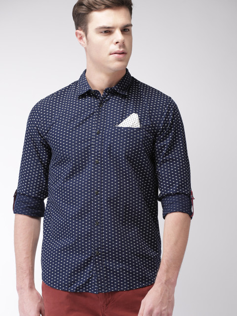 

Scotch & Soda Men Navy Classic Regular Fit Printed Casual Shirt, Navy blue