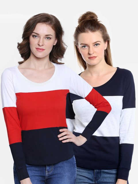 

The Dry State Women Pack of 2 Colourblocked Round Neck T-shirts, Multi