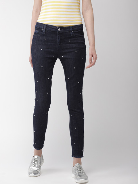 

GAS Women Blue Skinny Fit Low-Rise Clean Look Stretchable Embellished Jeans