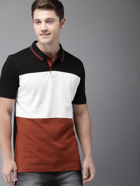 

HERE&NOW Men Black Colourblocked Polo Collar T-shirt