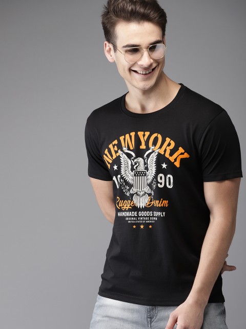

HERE&NOW Men Black Printed Round Neck T-shirt