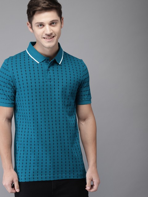 

HERE&NOW Men Blue Printed Round Neck T-shirt