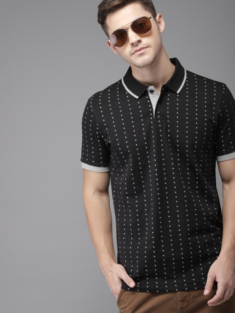 

HERE&NOW Men Black & White Printed Polo Collar T-shirt