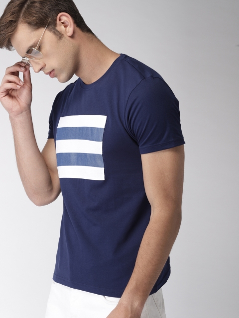 

Harvard Men Navy Blue Striped Round Neck T-shirt