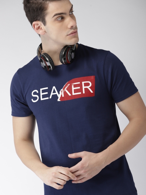 

Harvard Men Navy Printed Round Neck Pure Cotton T-shirt, Navy blue