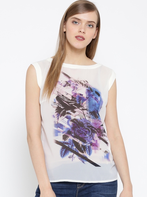 

Vera Moda White Printed Sleeveless Sheer Top