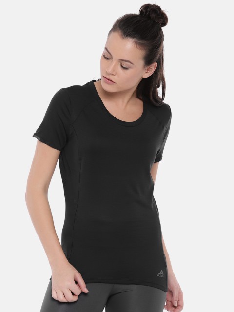 

ADIDAS Women Black Solid AKTIV CLIMACOOL Round Neck T-shirt