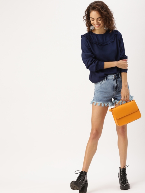 

DressBerry Women Navy Blue Solid Top