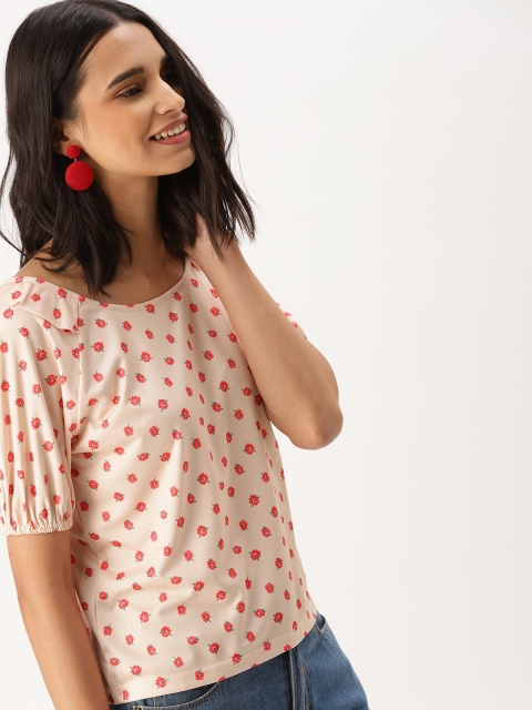 

DressBerry Women Peach-Coloured Printed Top