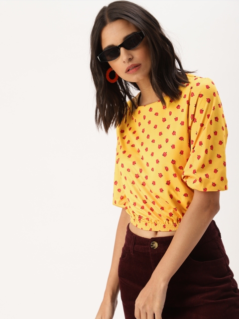 

DressBerry Women Mustard Printed Blouson Top