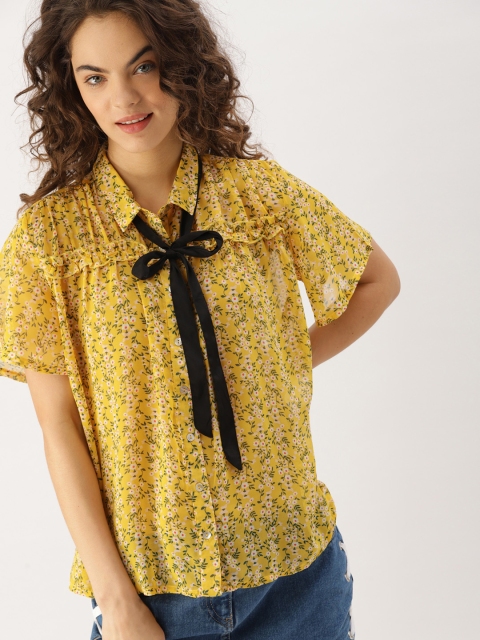 

DressBerry Women Yellow Printed Shirt Style Top