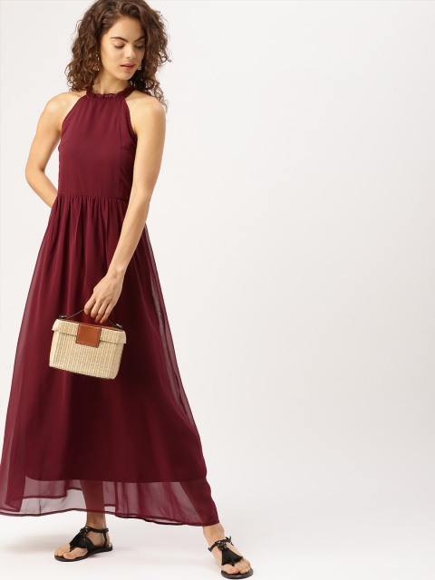

DressBerry Women Burgundy Solid Maxi Dress
