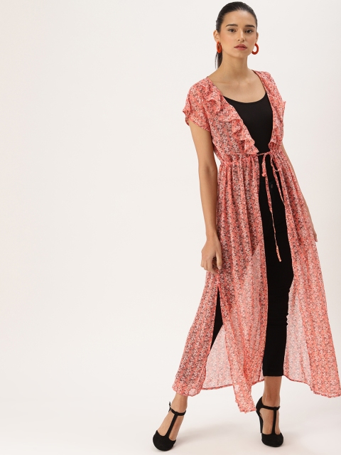 

DressBerry Women Pink & White Printed Tie-Up Shrug