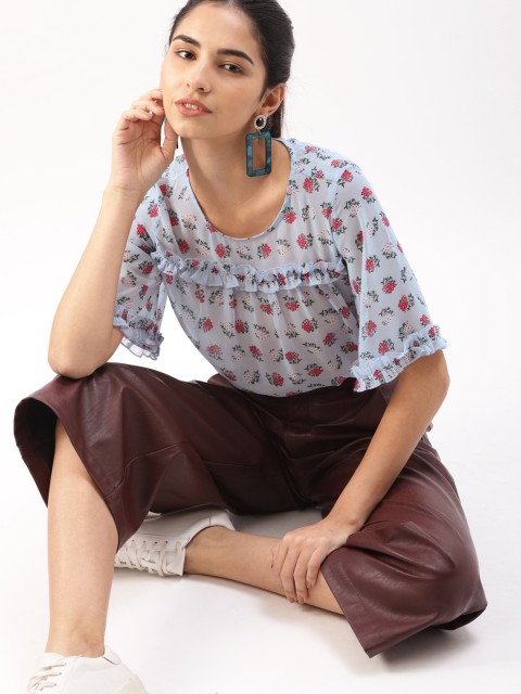 

DressBerry Women Blue Printed High-Low Top