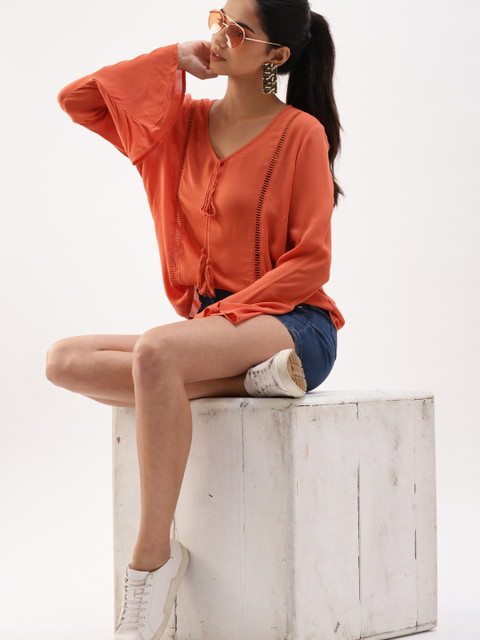 

DressBerry Women Rust Orange Solid Top
