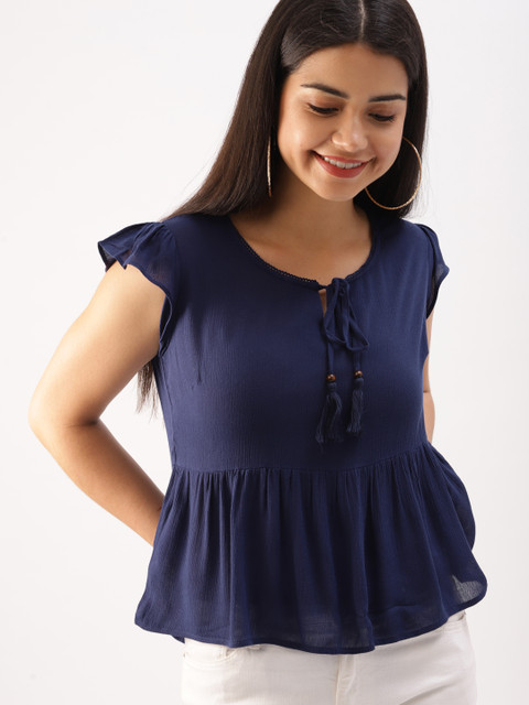 

DressBerry Women Navy Blue Solid Peplum Top